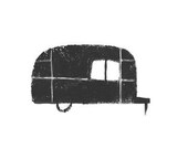 Airstream Trailer- 5x7 giclee art print Black White Austin Texas Travel Journey Camping red tile studio