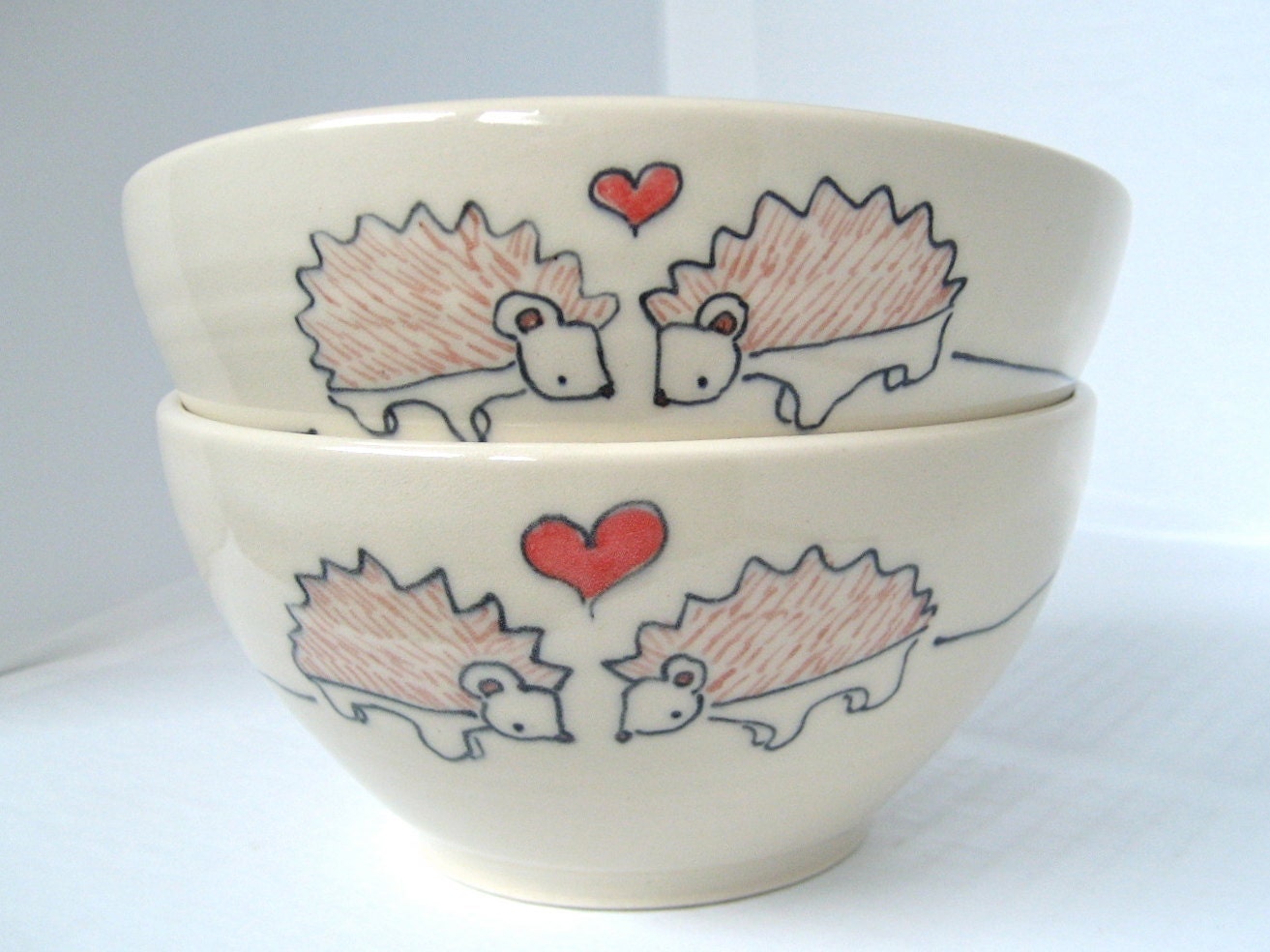 Wedding Gift- Engagement Gift- Pair of Handmade to Order Ceramic Bowls- Animals in Love