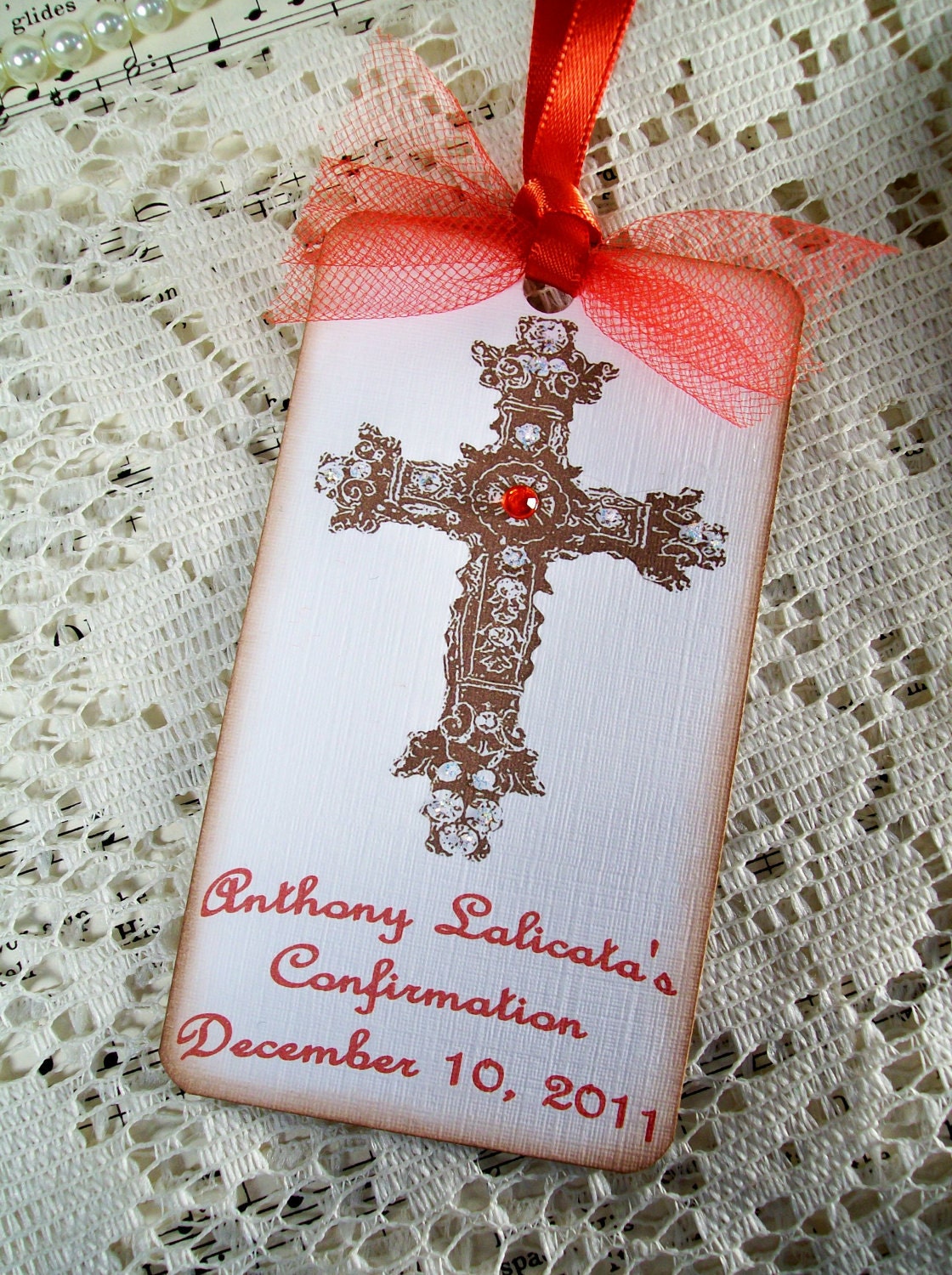 Baptism-Confirmation-First Holy Communion Hang Tags Red & Cocoa Gift Tags Mini Bookmark Set of 6