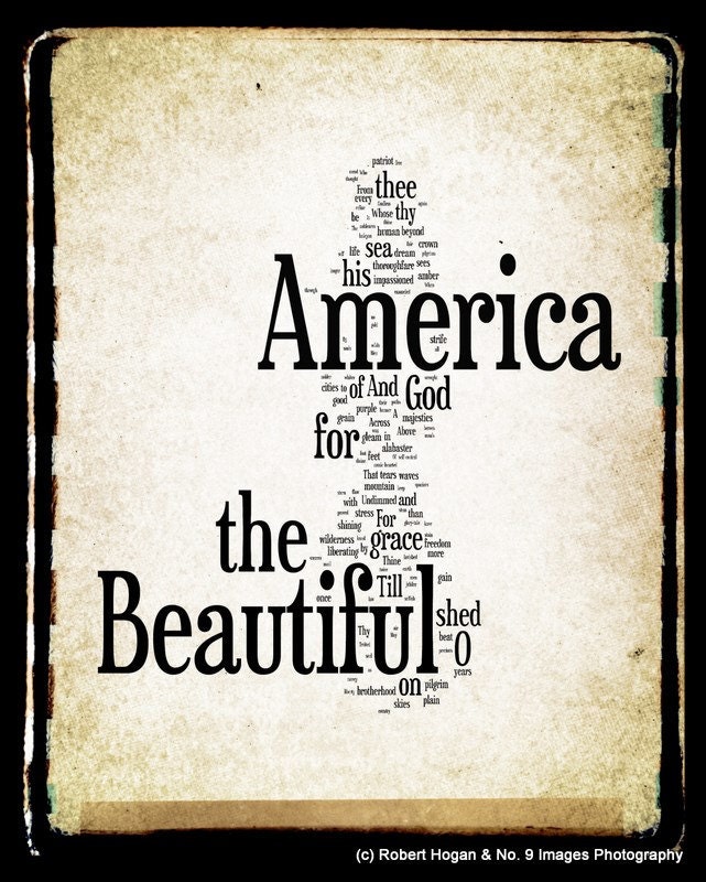 America the Beautiful Lyrics - Patriotic Art - Word Cloud Art Print - Gift Idea
