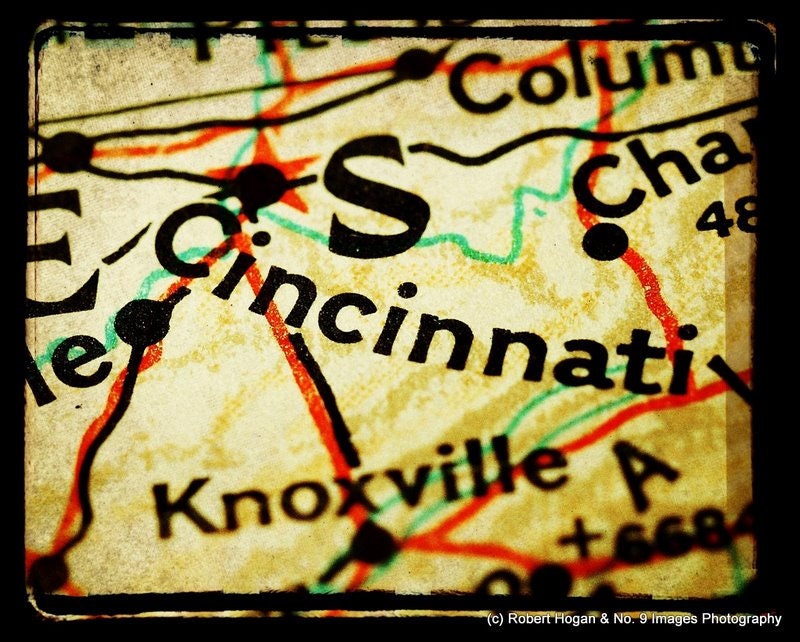 Cincinnati Ohio woodblock print - See the World Map Art - Travel Photography, Gift Idea
