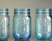 sea glass and ocean water blue tinted colored mason jars- Ocean Blue Collection