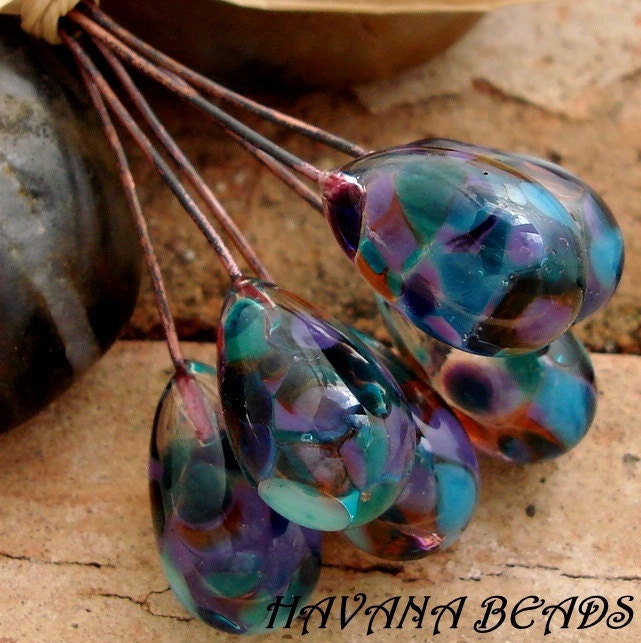 GYPSY SKIRT DROP Head Pins - Set of 6 Handmade Lampwork Head Pins