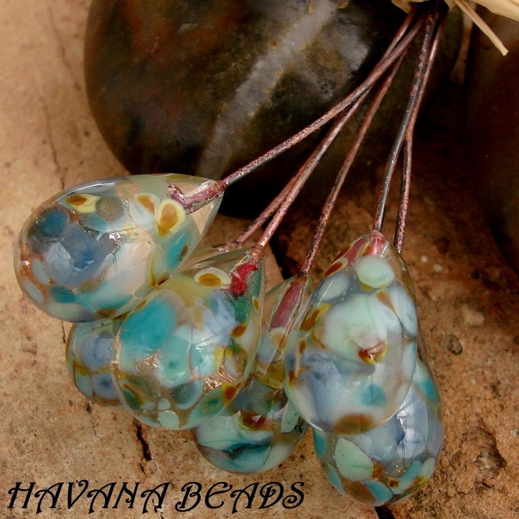 OCEAN TREASURE Head Pins - Set of 6 Handmade Lampwork Head Pins