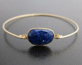 Navy Blue Lapis Lazuli Bracelet - 14k Gold Filled Bangle - Genuine Gemstone - Lapis Lazuli Jewelry, Lapis Lazuli Bangle, Lapis Bracelet