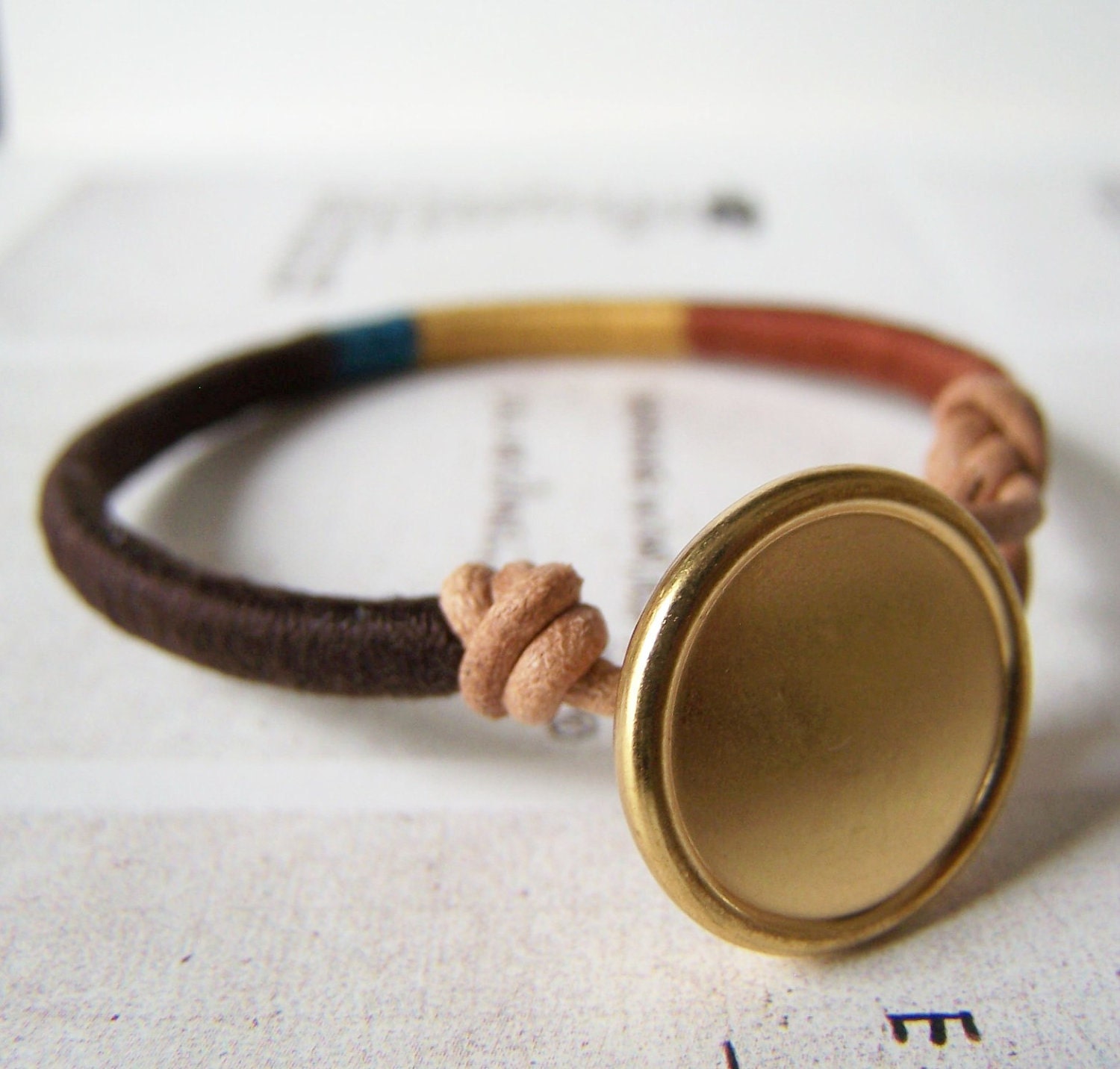 READY TO SHIP - Cooper bracelet - leather wrap, button closure (cinnamon dijon lagoon cola), handmade jewelry