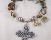 Chunky  Cross Necklace Stone Set Jasper Crystal