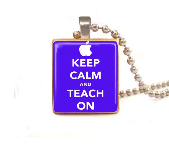 Keep Calm and TEACH on(blue) scrabble Pendant ,Teacher gift Scrabble tile  pendant -  Sale  Buy 3 Get 1 free
