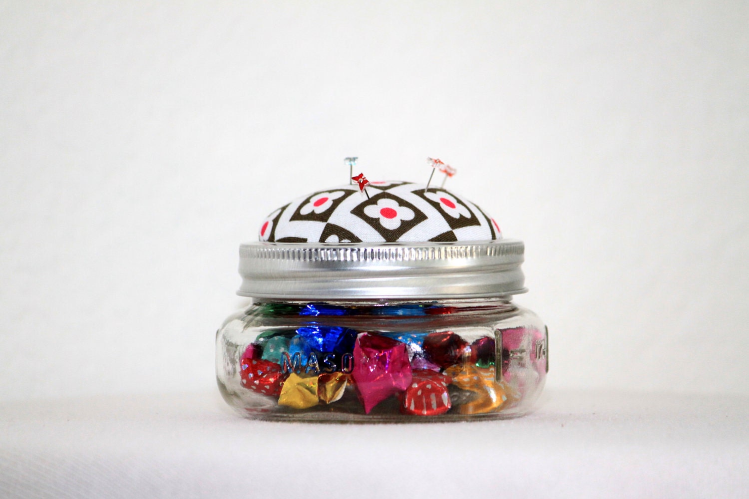 Capacious Pin Cushion with Handmade Custom Pins OOAK- Squares