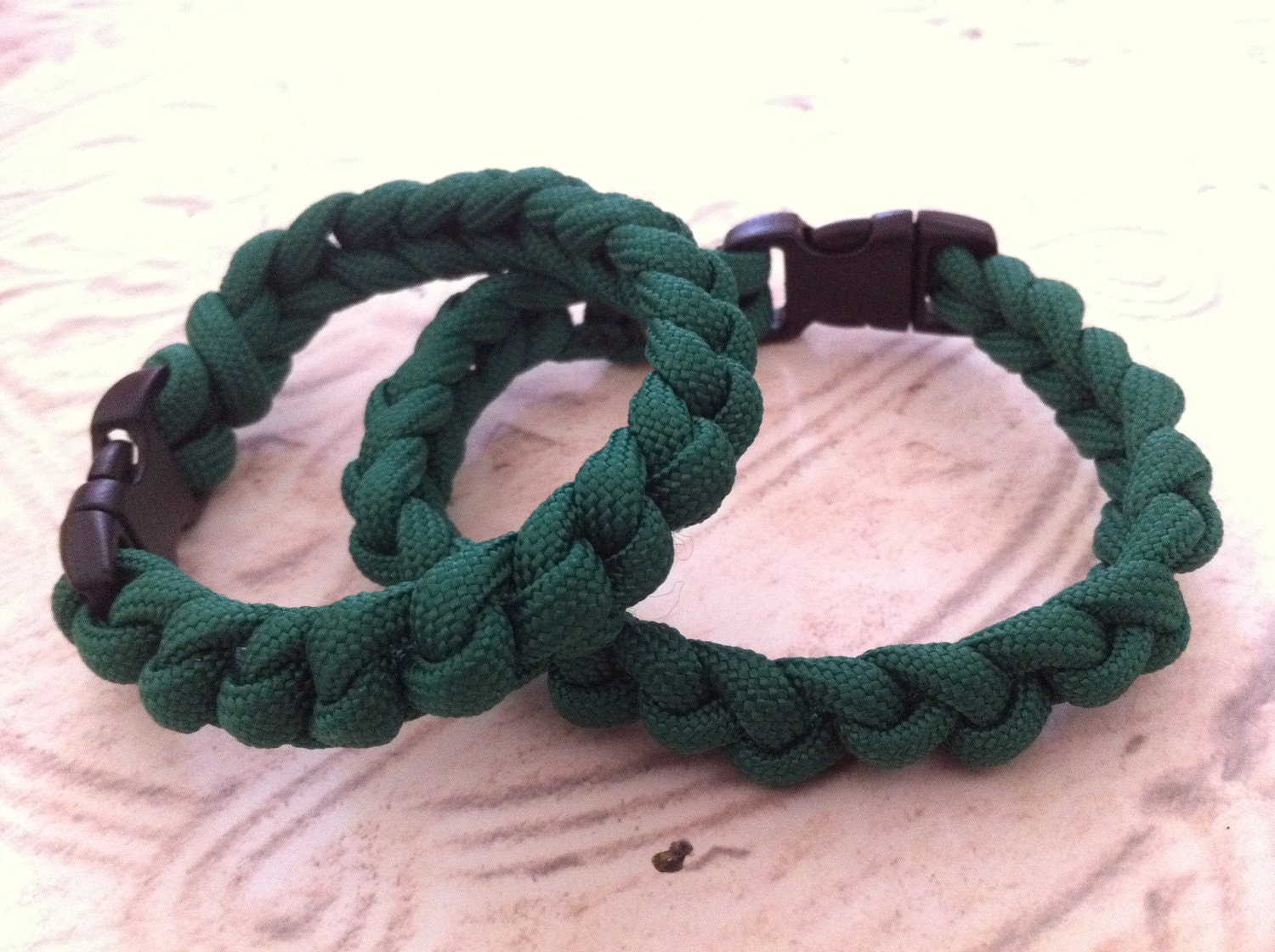 Forest Green Bracelets, Set of 2 Woven Stacking Bangles, Handmade Survival Jewelry by RuleNo15 on Etsy.
