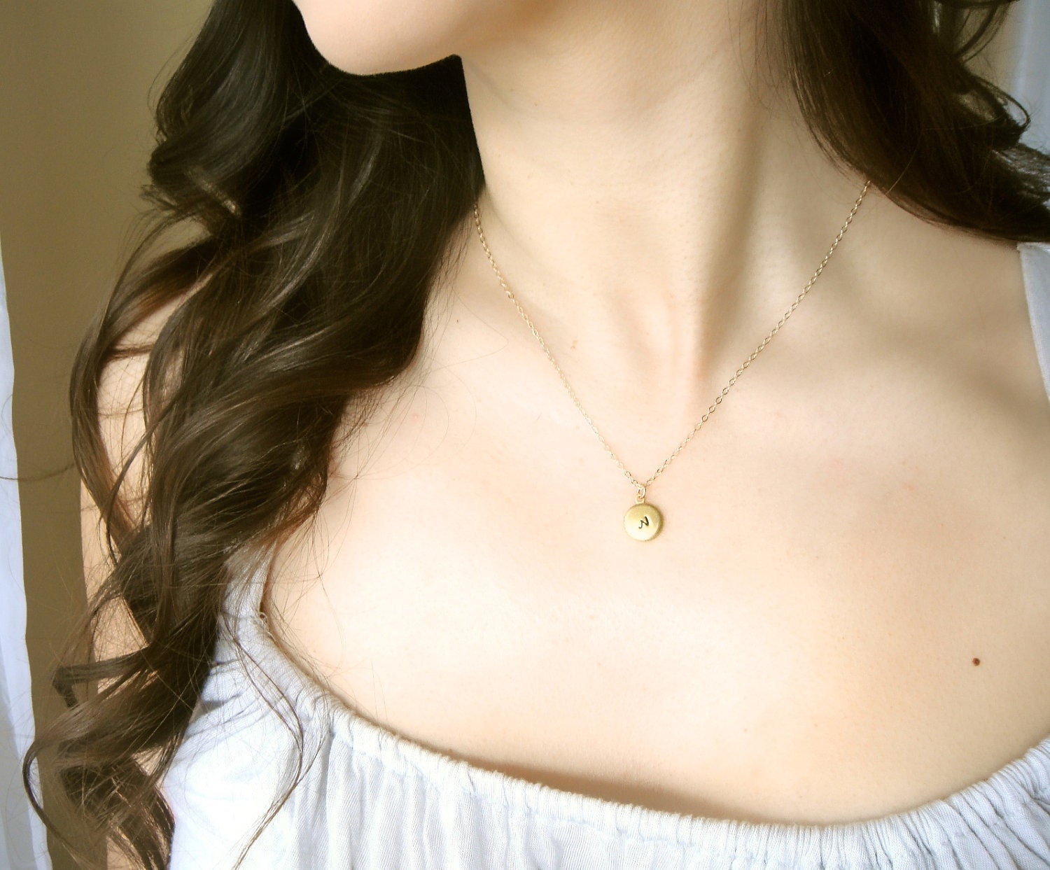Tiny Locket Necklace in Gold and Brass - Personalized Hand Stamped Initial - Bride, Bridal, Bridesmaid gift, Wedding, Mother's Day