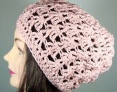 Organic Cotton Open Weave Crochet Beret in Dusty Rose