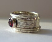 Unique Rustic Stacking Wedding / Engagement Ring Sterling Silver and Garnet