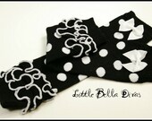 Darling black polka dot ruffle leg warmers with  a little white bow