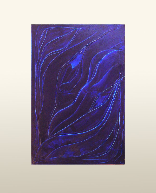 Midnight Bloom, Large Original Modern Art Textured Abstract Painting by Lisa Strassheim