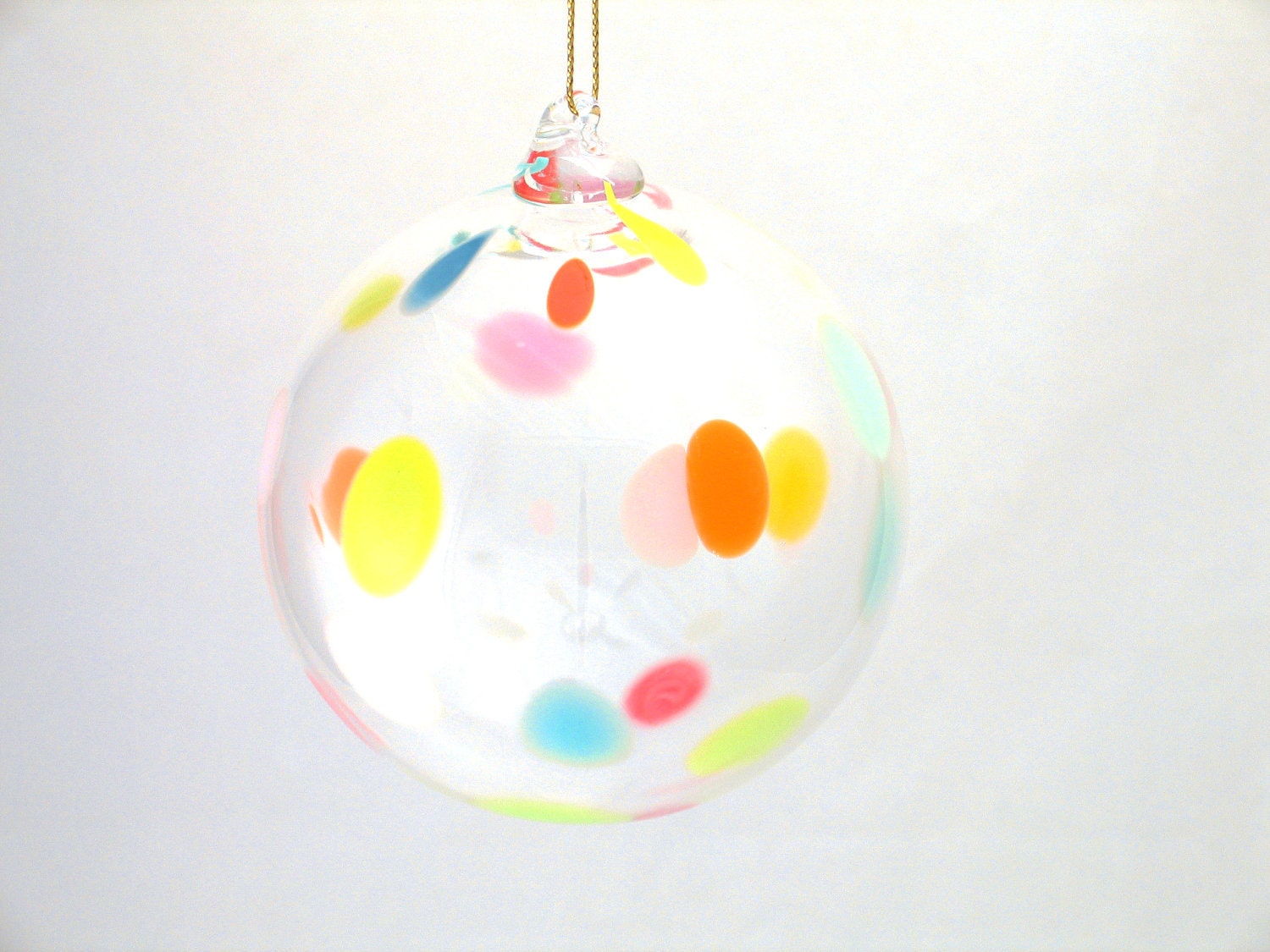 Glass Christmas Ornament Suncatcher - Colorful Polka Dots - Glass Ball - orange yellow pink blue - dreamt ateam oht - Under 25