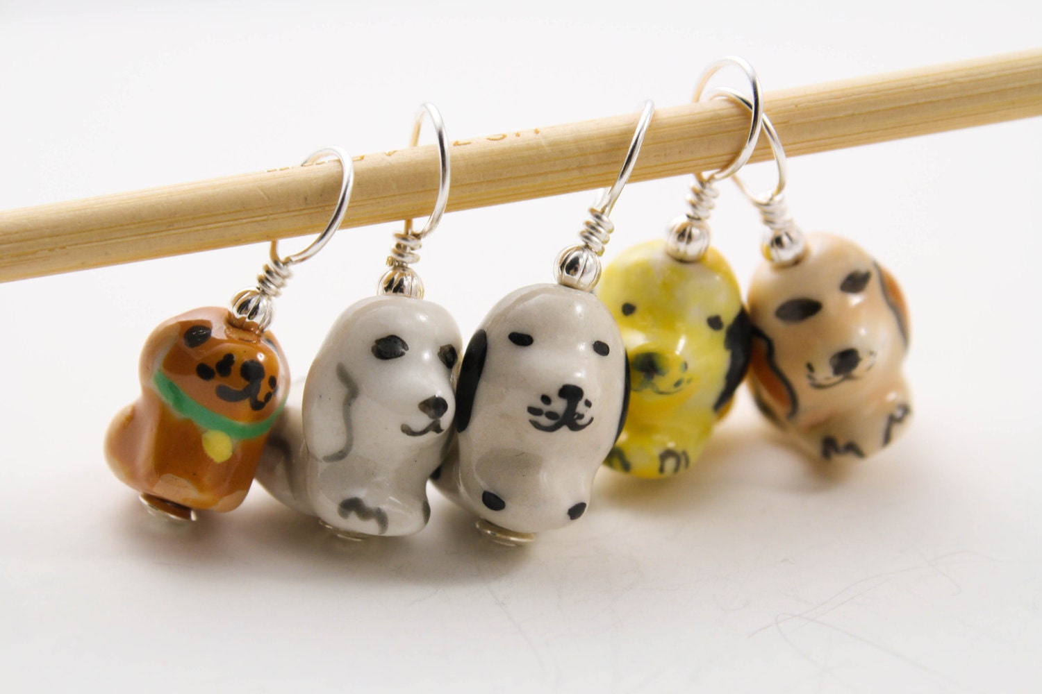 It's Raining Dogs- Knitting Stitch Markers- Set of 5- Large