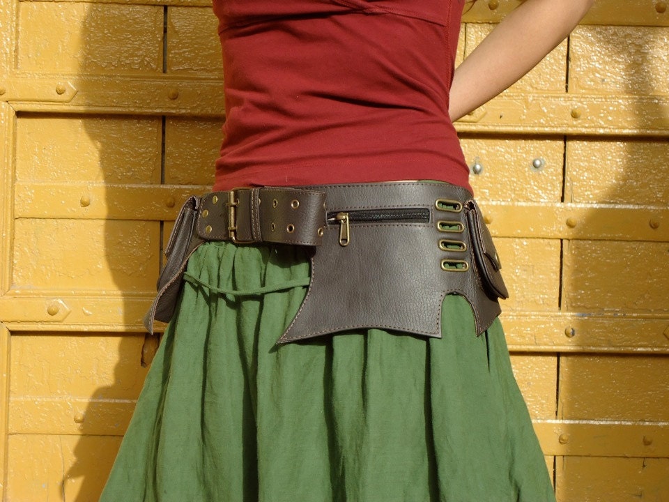 Steampunk leather  belt bag  Pocket Dark Brown