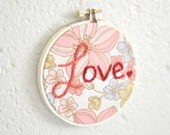 Love. Wedding or Bridal Gift. Embroidery in Pink and Red by KimArt