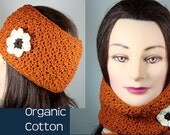 Crochet Headband, Organic Cotton in Sweet Potato, Ear warmer, Neck warmer, Wide Head Band