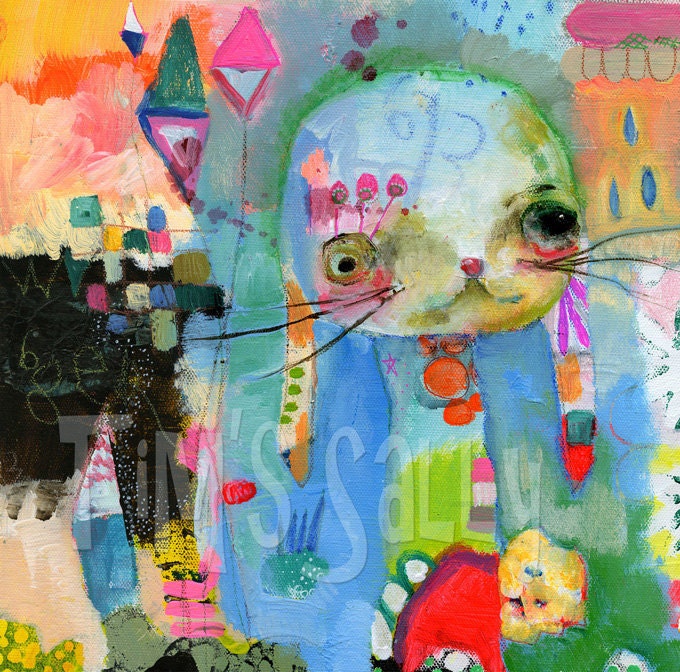 bunny mixed media art print by Mindy Lacefield - TOODLES