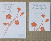 Poppy flower screenprint wedding invitation eco friendly papers