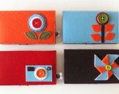 READY TO SHIP Business card case/wallet--Red Camera