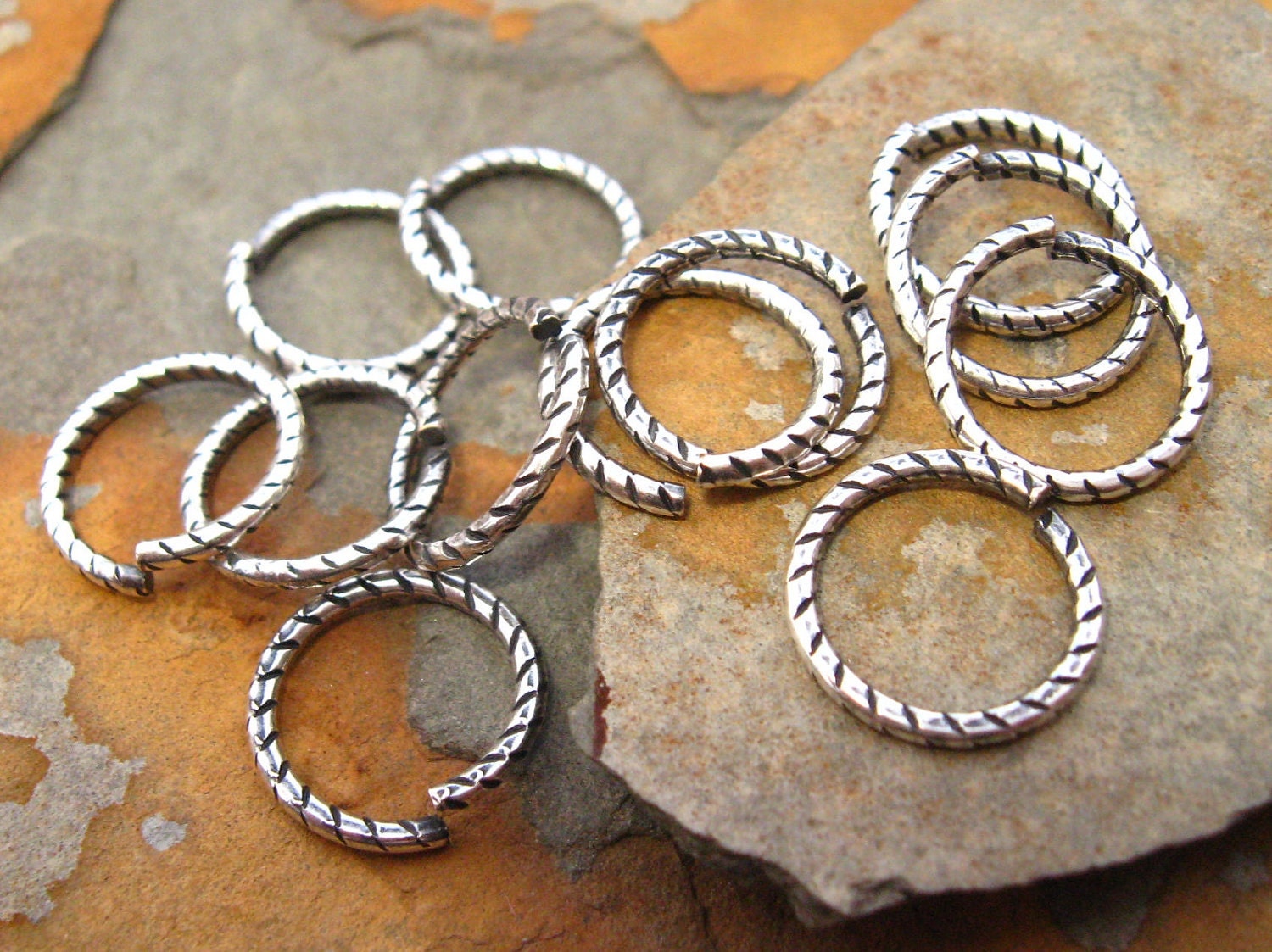 6 Etched Antique Silver 12mm Open Jumprings 16 Gauge -  Trinity Brass Co. LOW SHIPPING