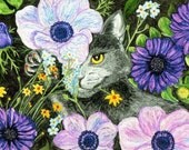 Spring Flower Garden Kitten, 5x7 Art Print