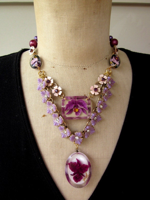 Vintage Necklace, Flower Necklace - The Orchid