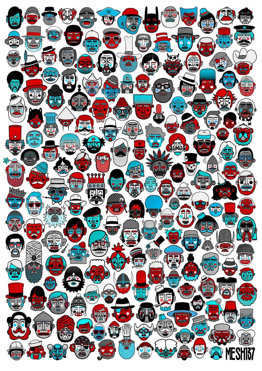 200 Faces - contemporary art print A0