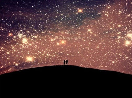 Night Photo. Star Photo. "Love Under the Stars". 8.5x11inch Photo. Couple. People. Purple. Pink. Black. Stars. Cosmic. Dreamy. Surreal