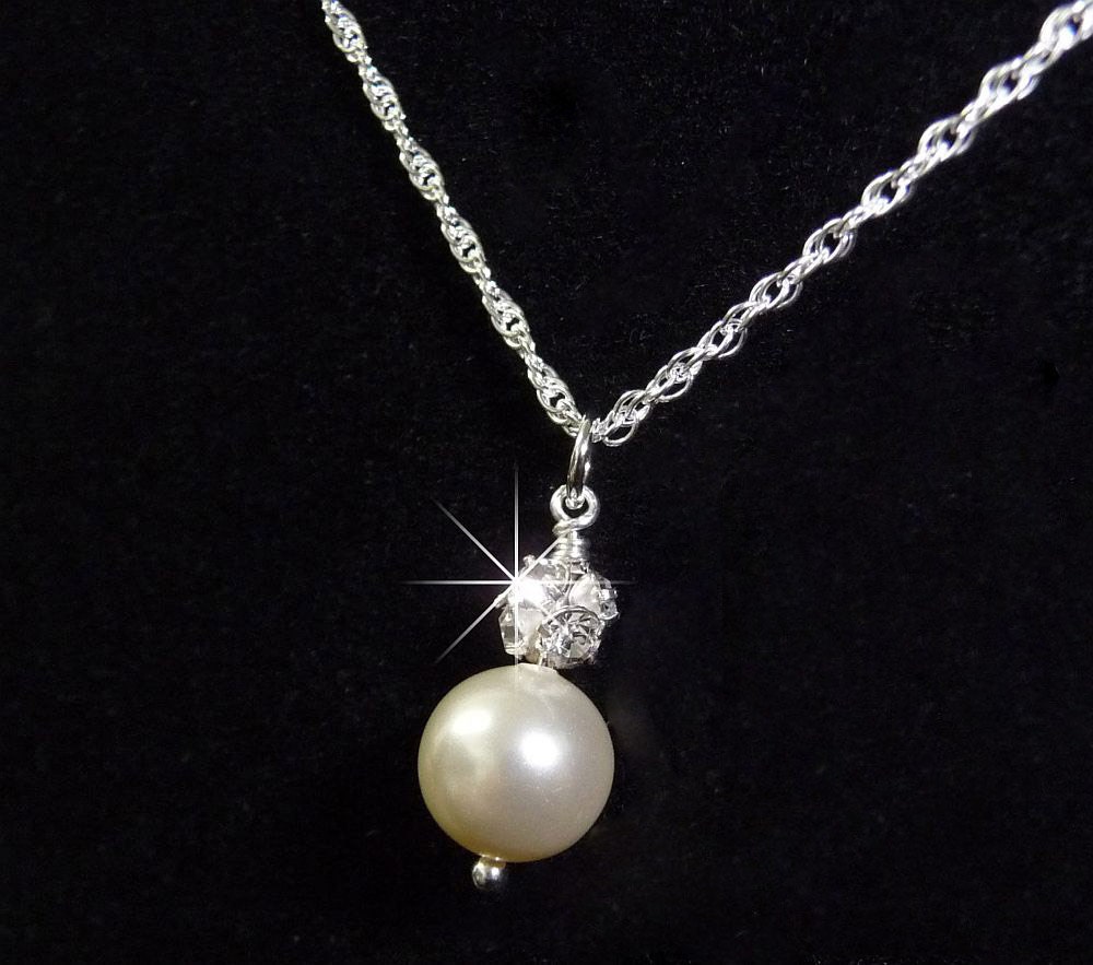 Crystal and Pearl Wedding Necklace, Bridesmaid Gift Vintage Inspired, Bridal Necklace