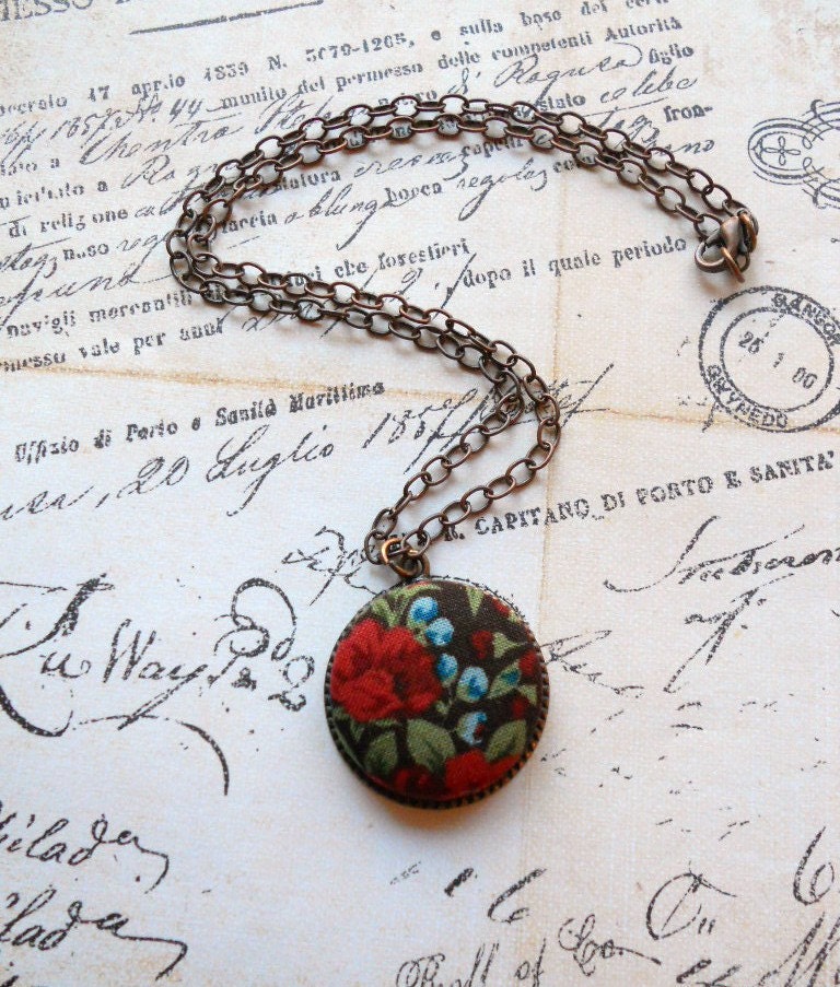 Fabric Button Necklace: Red/Blue/Green