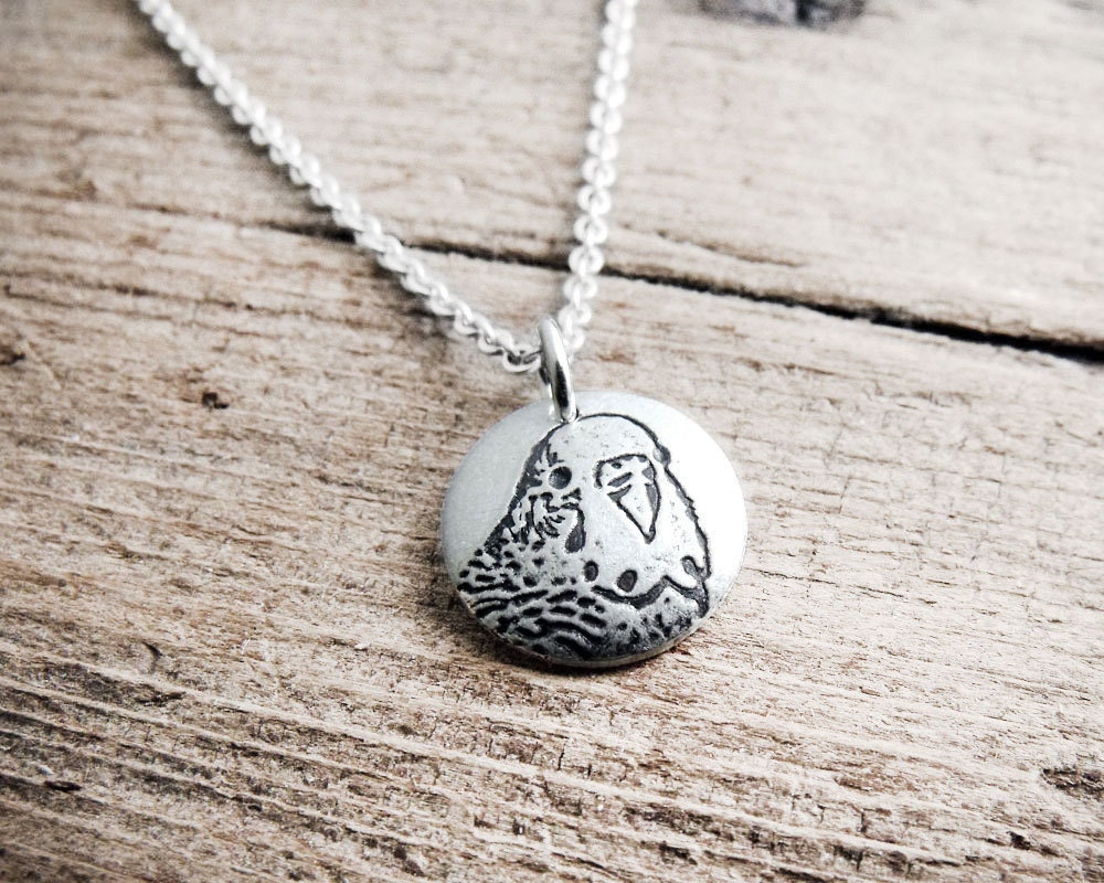 Tiny parakeet necklace - silver budgie necklace