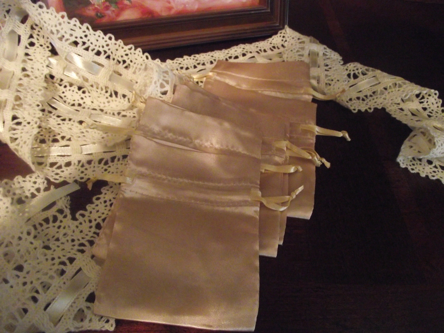 Rose  Satin  Bags With Satin  Pull Ribbon