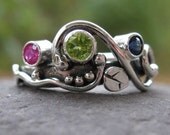 unique mother's ring. sterling silver and birthstones . (( Wild Garden Mother's Ring )) . customized and made to order