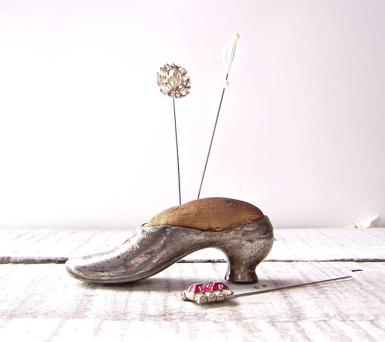 Vintage / Antique Metal Shoe Pin Cushion - AloofNewfWhimsy