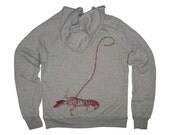 French Pet Lobster Womens Sweatshirt / Hoody in Heather Gray, size Medium or Large : clothing