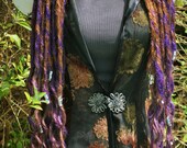 Long Mixed Copper and Purple Dread Lock Falls with Silver Beading