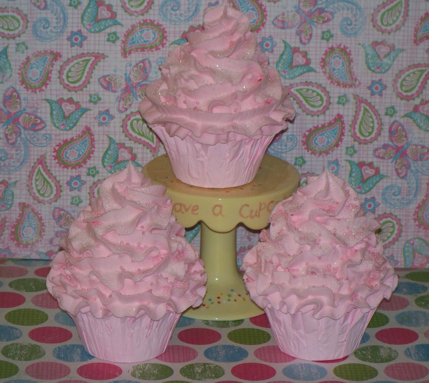 Pink Cotton Candy FAKE CUPCAKES, Birthday Photo Props, Party Decorations, Favors, Home, Kitchen Centerpiece, Faux Food Display, Stage Prop