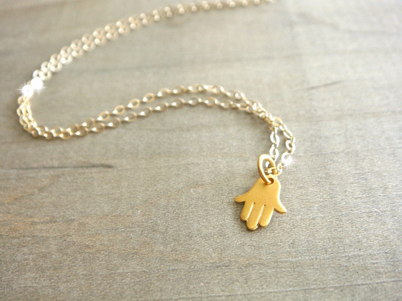 Tiny Gold Hamsa Necklace - Gold Vermeil Hamsa Hand on 14K Gold Filled Chain