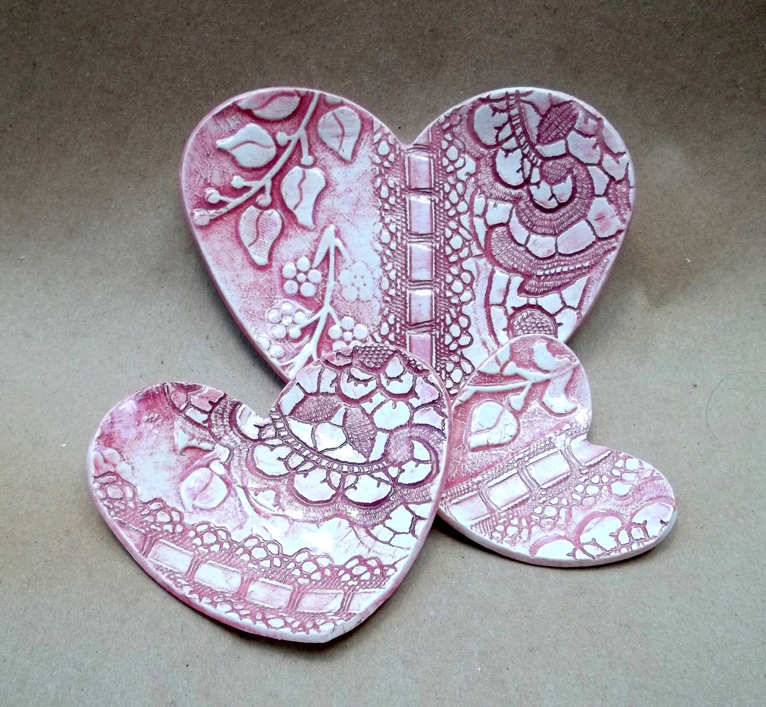 Ceramic Lace Heart Nesting Dishes