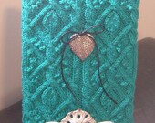 OOAK Turquoise Dreams Hand Knit Cable Journal Notebook Cover Original Design