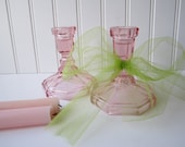 Vintage Pink Glass Candlestick Pair - jenscloset