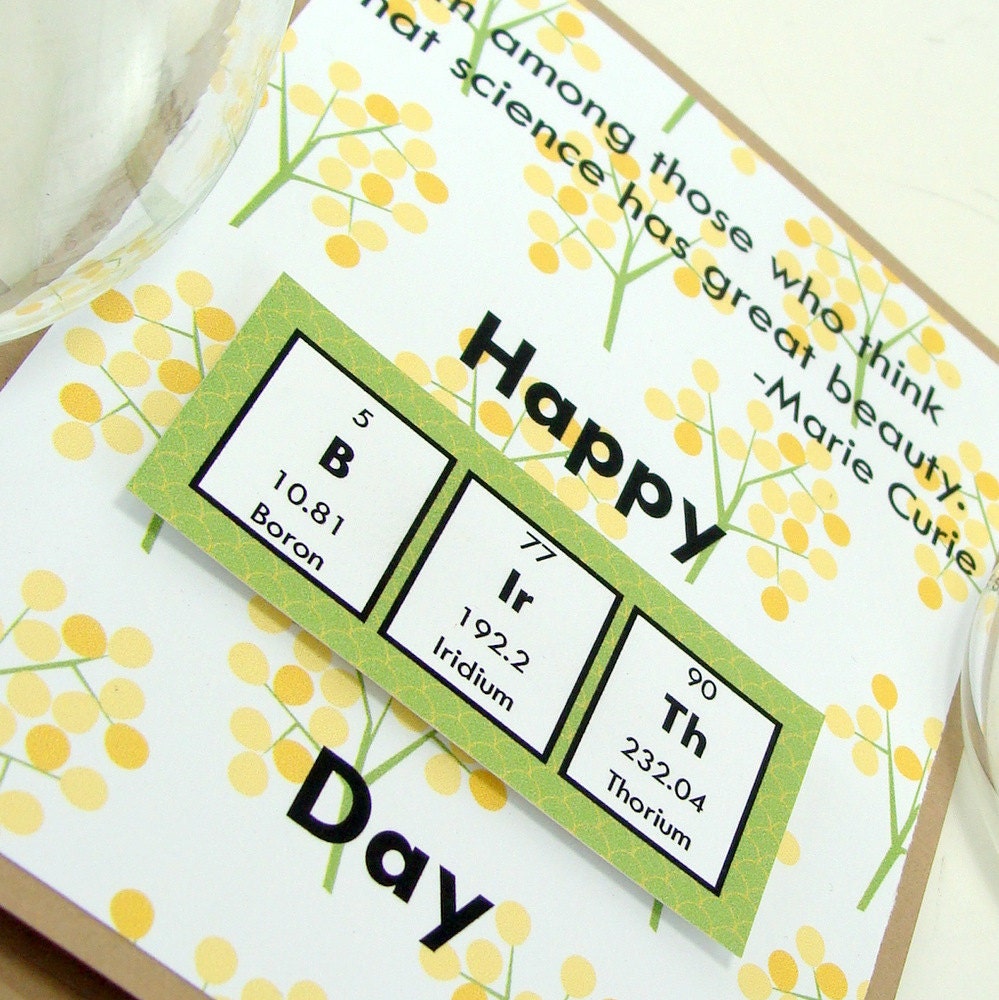 Marie Curie Birthday Card - Yellow and Green