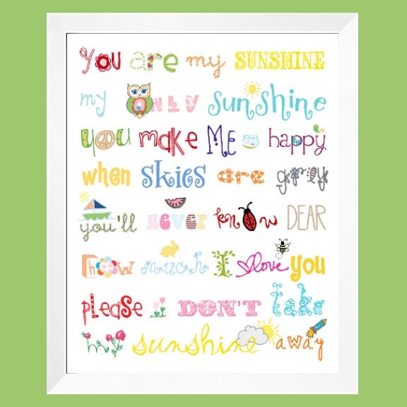 You Are My Sunshine Print 11x14 Rainbow colors for boys and girls room decor by Yassisplace
