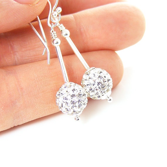 Sparkly Crystal Earrings, Handcrafted Sterling Silver Prom Disco Ball Showstoppers