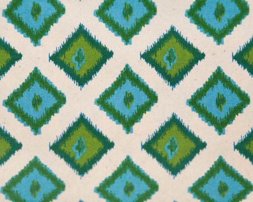 Home Dec Fabric Yardage - Carnival by Premier Prints - Ikat Diamonds - Grass Green, Blue and Teal - 1 Yard