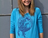 Mermaid Long Sleeve Shirt Womens Organic Cotton Turquoise MEDIUM